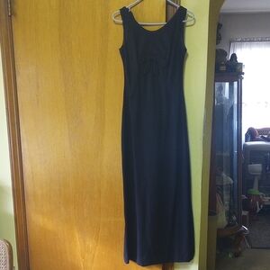 Elegant Black Maxi Sleeveless Dress, Small, Bow, Zipper, Classic, Neutral